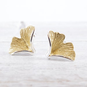 Örhängen med ginkgoblad, 925 sterlingsilver, förgyllda bild 2