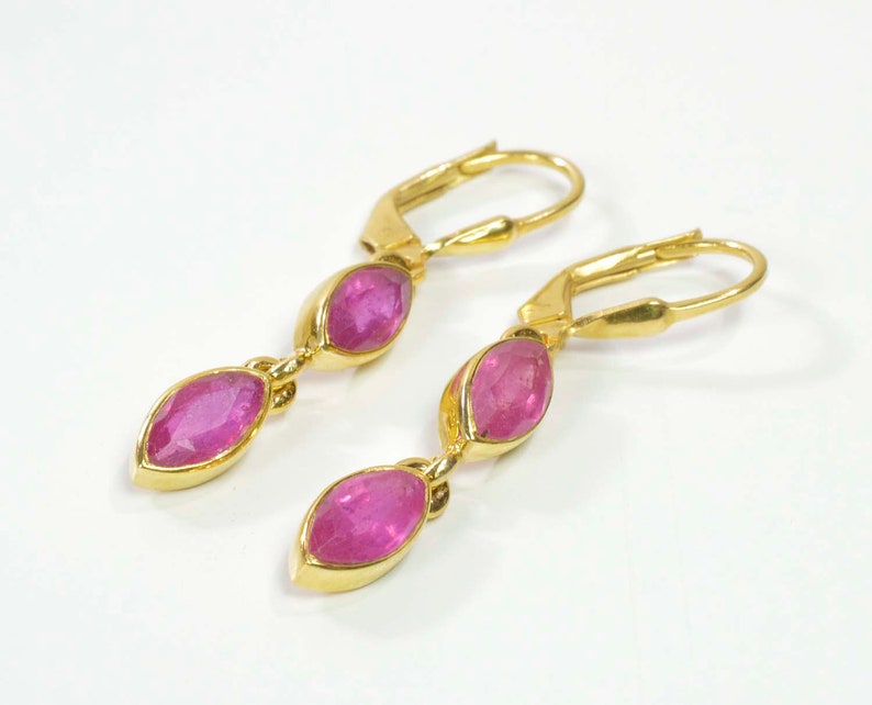 Ruby earrings sterling silver gold plated