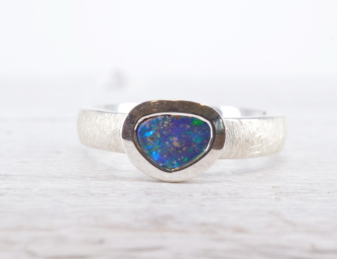 Big Sterling Silver Boulder Opal Statement Ring - size 7