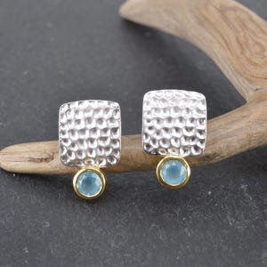 Örhängen i kalcedon, tvåfärgade örhängen i sterlingsilver, örhängen i ljusblå ädelstenar, rektangulära örhängen i 925 silver, presentörhängen