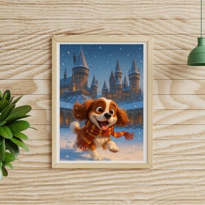 Cartoon Pet Portrait at Hogwarts - Personalised Digital Print