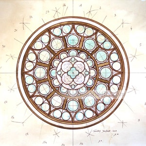 Cristal du Lagune - original and unique painting - Bordeaux Cathedral rosette - genuine turquoise pigments + watercolors