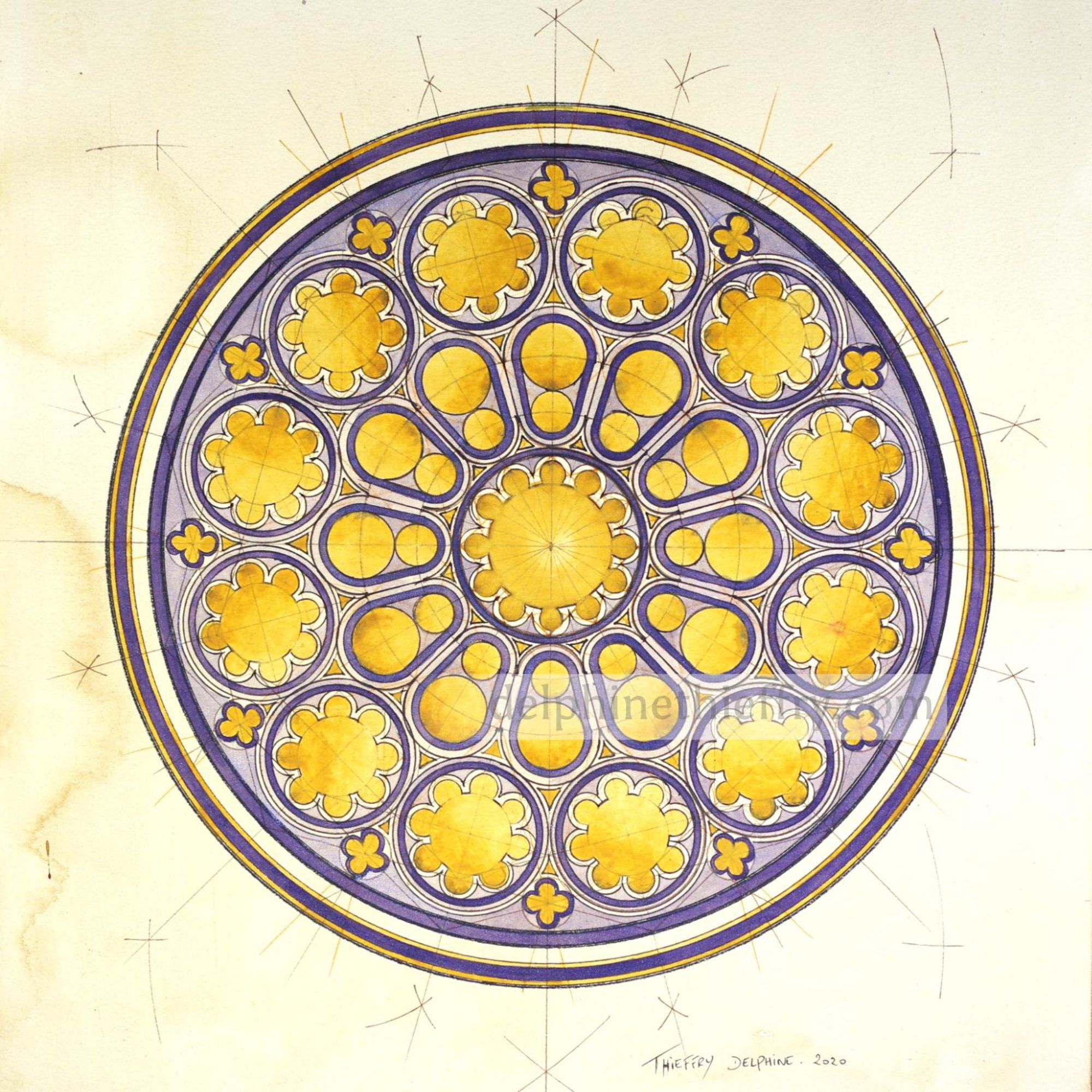 Impression d'art Mandala Rosace Ouest Cathédrale de Chartres L'âme Qui Veille-Numéroté et Signé Réal