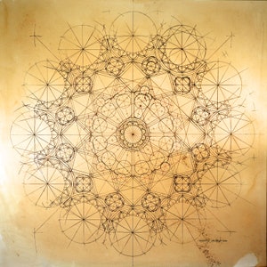 Art print of the north rose window sketch of Chartres Cathedral - traditional drawing with compass and ruler - golden ratio - geometric drawing of the stained glass window