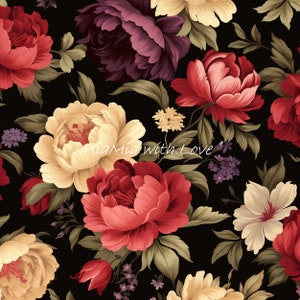 Flowers Black Background Floral as fabric panels, fabric prints, personalized designs, waterproof canvas or velvet