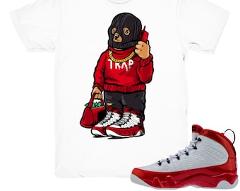 Gym Red 9 shirt | Trap Bear - Match Retro 9 Gym Red 2019 / white tee shirts