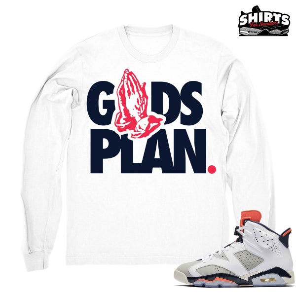 Tinker 6 shirt | Drake Gods Plan - Retro 6 Tinker Hatfield White Long Sleeve tee shirts