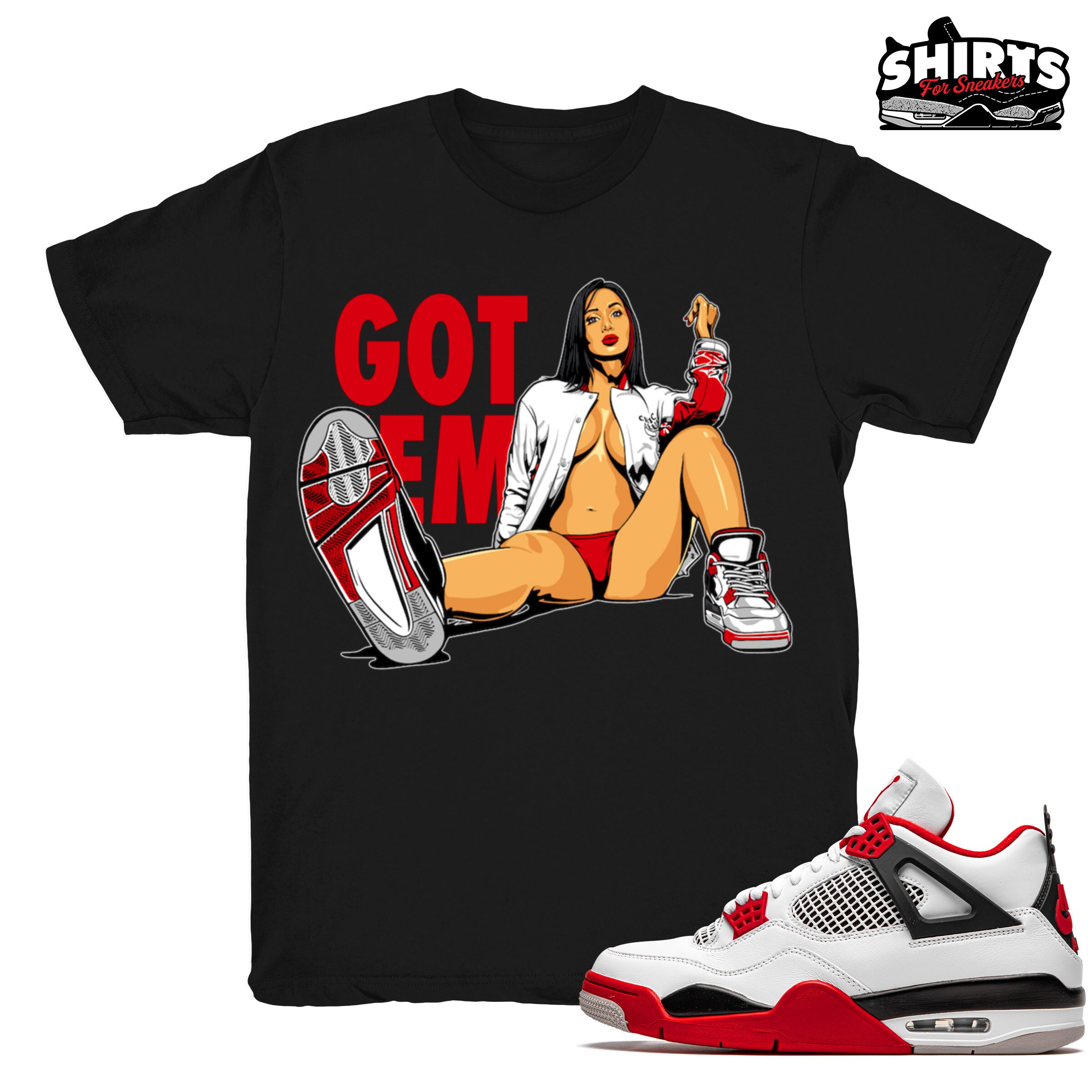 fire red jordan 4 shirt