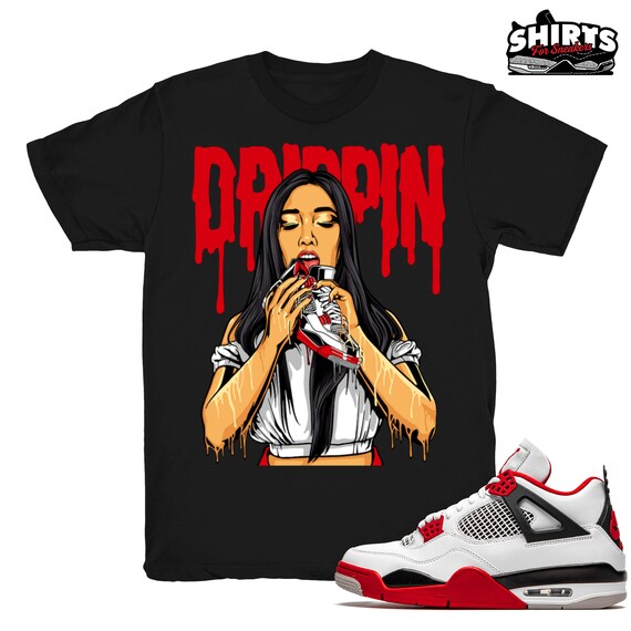 Fire Red 4 Shirt 4s Drippin Match Retro 4 Fire Red OG Black Tee Shirts Etsy Canada