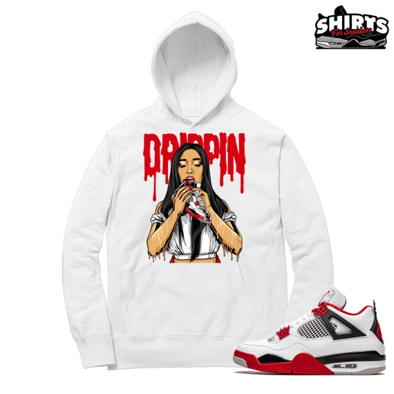 Fire Red 4 Hoodie 4s Drippin Match Retro 4 Fire Red OG White Hooded Shirt Etsy