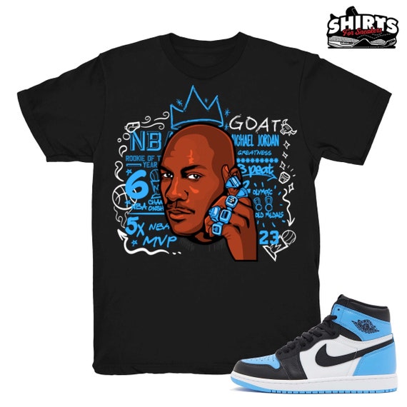 UNC Toe Match Shirt: Michael Jordan Six Rings Black Tee