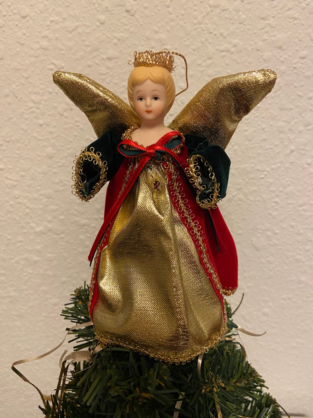 MINI ANGEL TREE Topper Blonde Angel With Black and Red Jacket Etsy