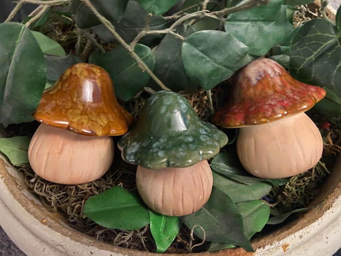 CERAMIC MUSHROOM Garden Art Mushroom Green Copper or Brown Etsy