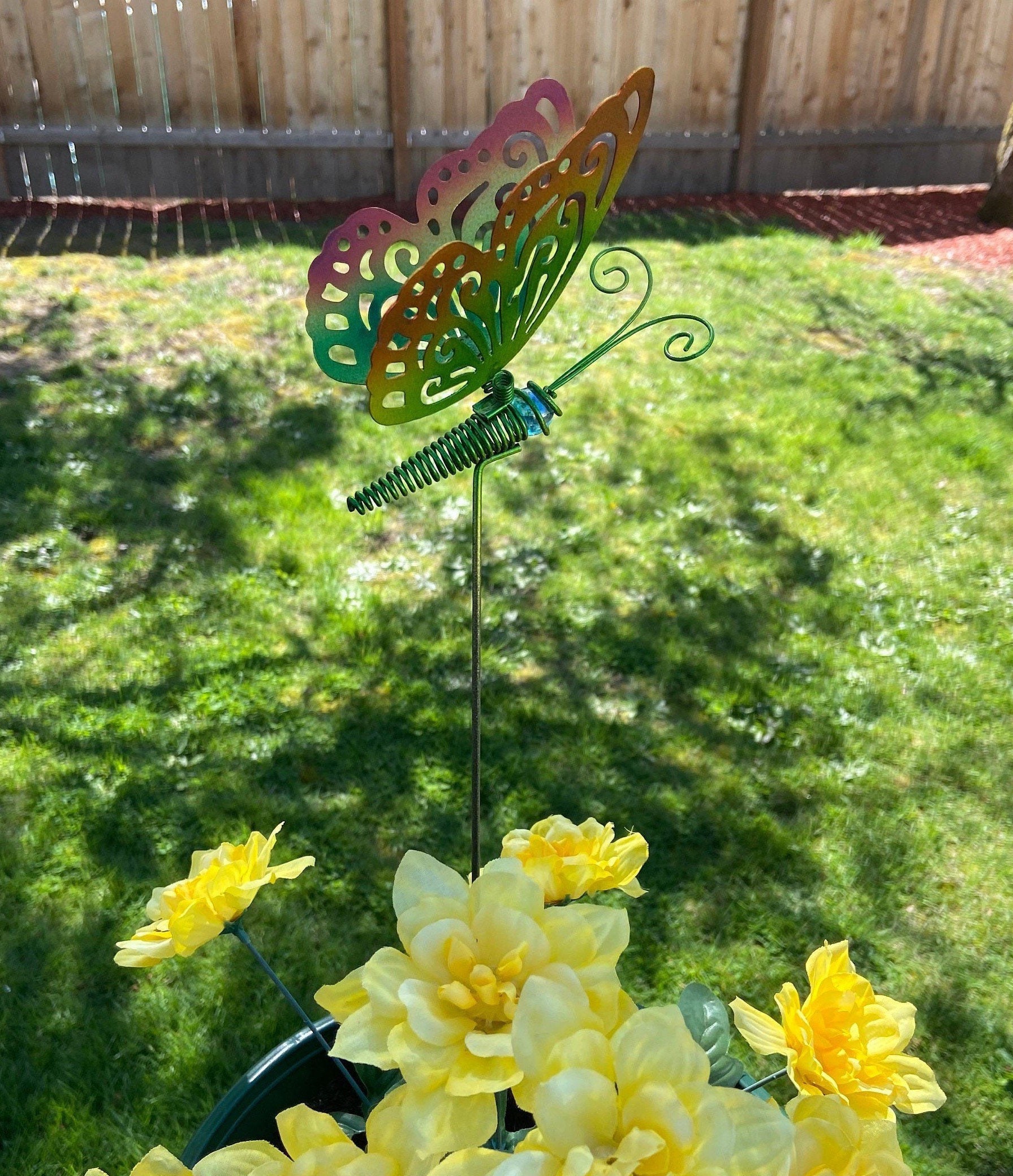 GREEN METAL BUTTERFLY Garden Stake Butterfly Garden Stake Etsy
