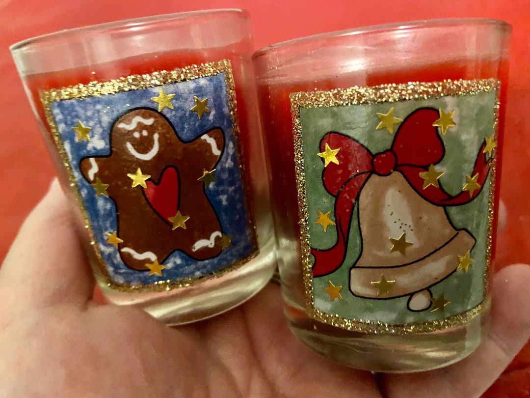 RED VOTIVE CANDLES in Glass Containers With Festive Christmas Etsy