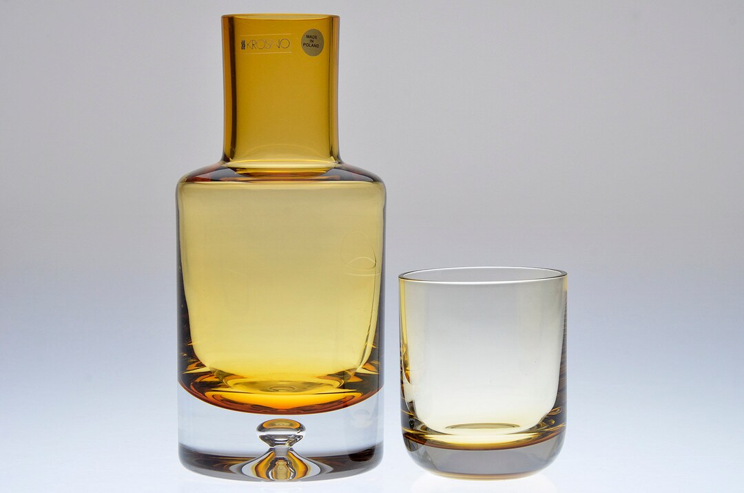 Krosno Poland controlled Bubble Amber Glass Bedside Decanter With Cup Etsy