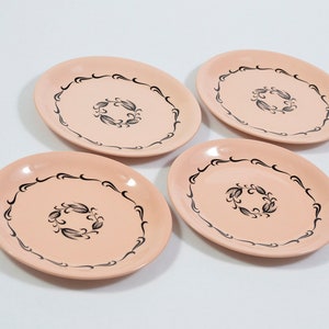 Vintage Grindley Rose Leaf &quot;Garland&quot; Pink/Coral Salad Plates (Set of 4)