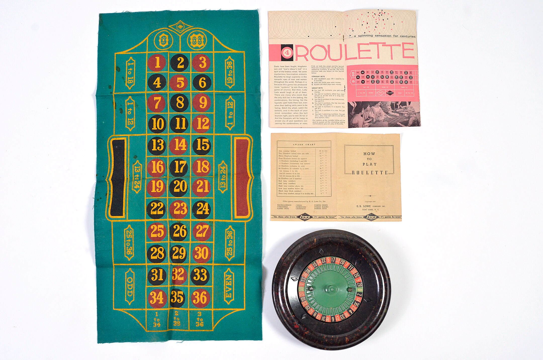 Vintage Antique 1941 E.S. Lowe Roulette Wheel / Metal Ball / Betting ...
