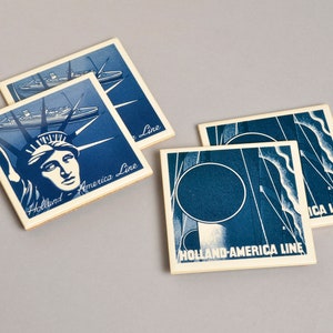 Vintage Holland-America Line Delft Tile Coasters / Trivets — Set of 4