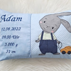 Personalized pillow | Pillow with name | Birth | Baptism | Rabbit | Personalized birth pillow | Birth pillow | Girl | Boy | Car
