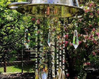 Chime "Glamour toujour", wind chime, mobile, sun catcher, suncatcher, silver cutlery, glass beads, crystal, crown light,