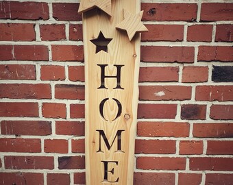 Welcome sign front door, gift home, wooden board with HOME, wooden stele, board with stars, Christmas decoration house entrance, star board