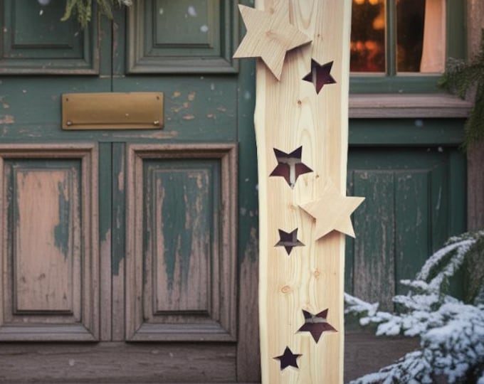 Featured listing image: Wooden stand with stars | Outdoor Christmas decoration | Handmade | Outdoor Advent decoration | Christmas gift | Front door decoration | Wood
