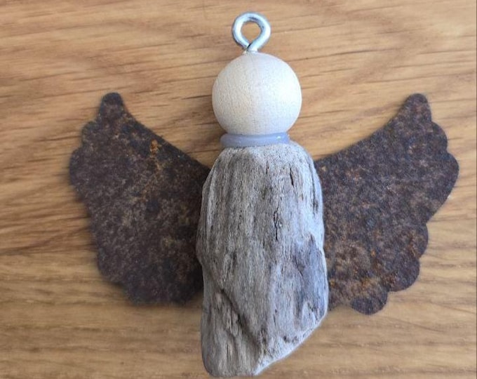 Guardian angel made of driftwood, baptism gift, driver's license, driftwood gift tag, lucky charm, small birth gift, tree decoration