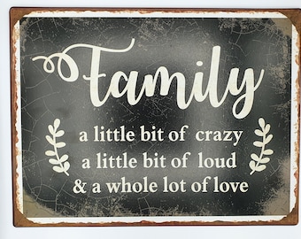 Metal sign with print "Family", gift for grandma grandpa, hygge decoration, funny gift for parents, family sign, hallway decoration