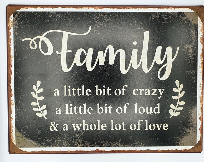 Metal sign with print "Family", gift for grandma grandpa, hygge decoration, funny gift for parents, family sign, hallway decoration