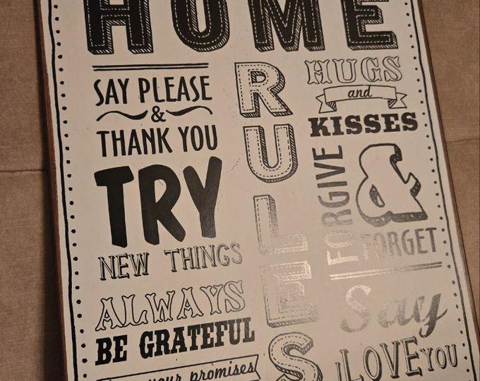 Tin sign metal sign with print "Home", housewarming gift, hygge decoration, hallway family decoration, house entrance decoration, family rules