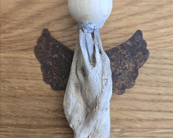 Guardian angel made of driftwood, baptism gift, driver's license, driftwood gift tag, lucky charm, small birth gift, tree decoration