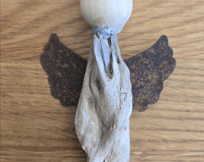 Guardian angel made of driftwood, baptism gift, driver's license, driftwood gift tag, lucky charm, small birth gift, tree decoration