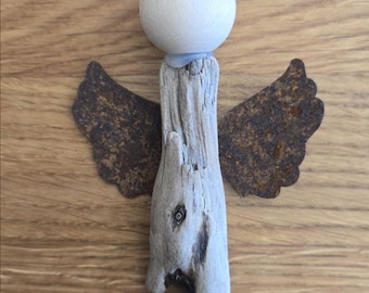 Guardian angel made of driftwood, baptism gift, driver's license, driftwood gift tag, lucky charm, small birth gift, tree decoration