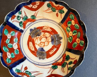Bol Ancien Japonais Imari Hexagonal époque Meiji - Porcelaine Peinte à La Main Dorée