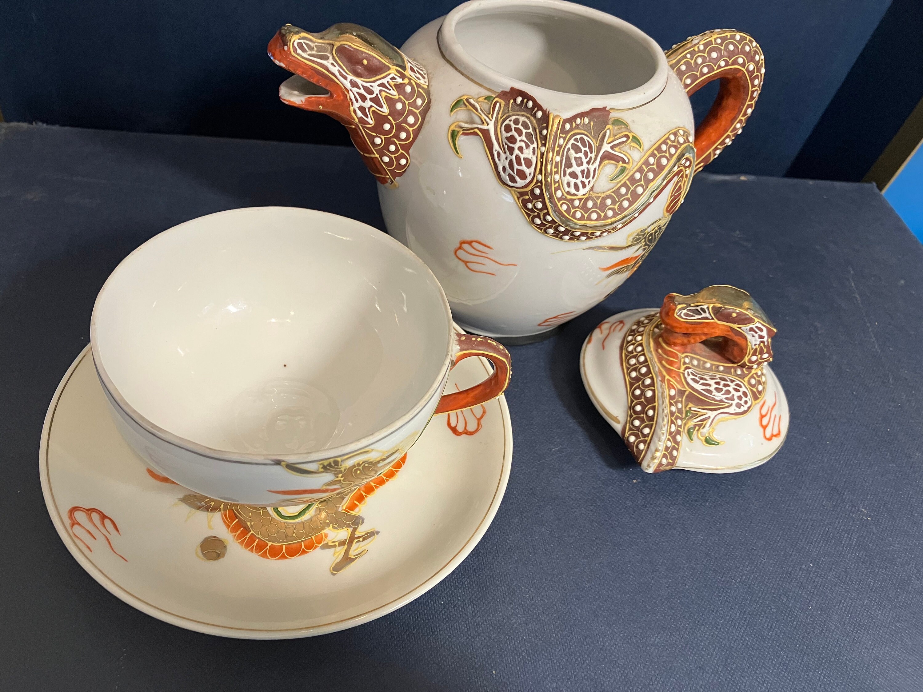 Japanese Moriage Dragon Teapot & Cup/ Saucer - Etsy
