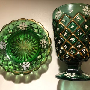 Emerald Green glass Goblet and plate