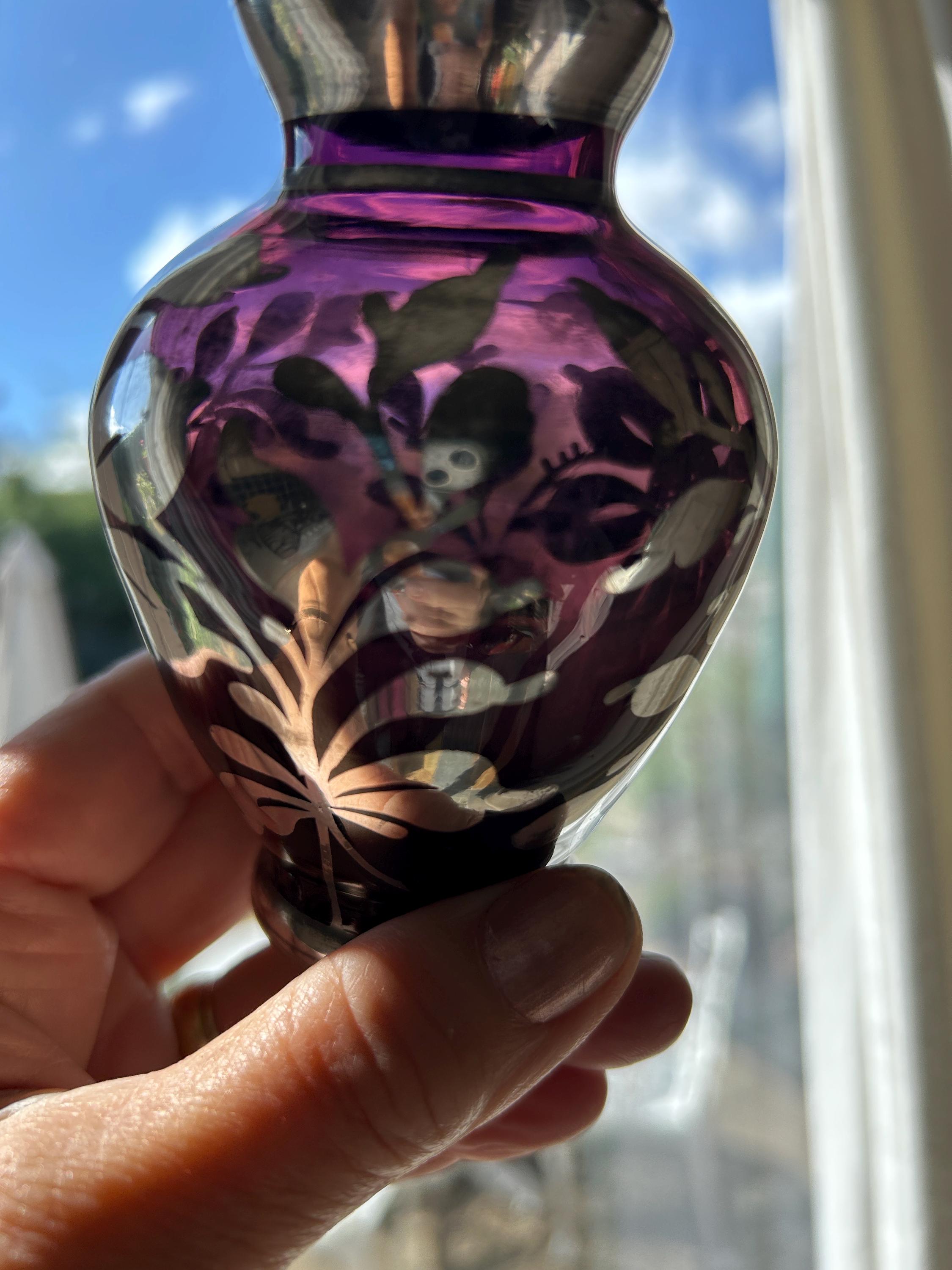 ベネチアングラス　ビンテージ色付き花瓶とキャンドルスタンド2本の3点セット！ ベネチアングラス ビンテージ色付き花瓶とキャンドルスタンド2本の3点