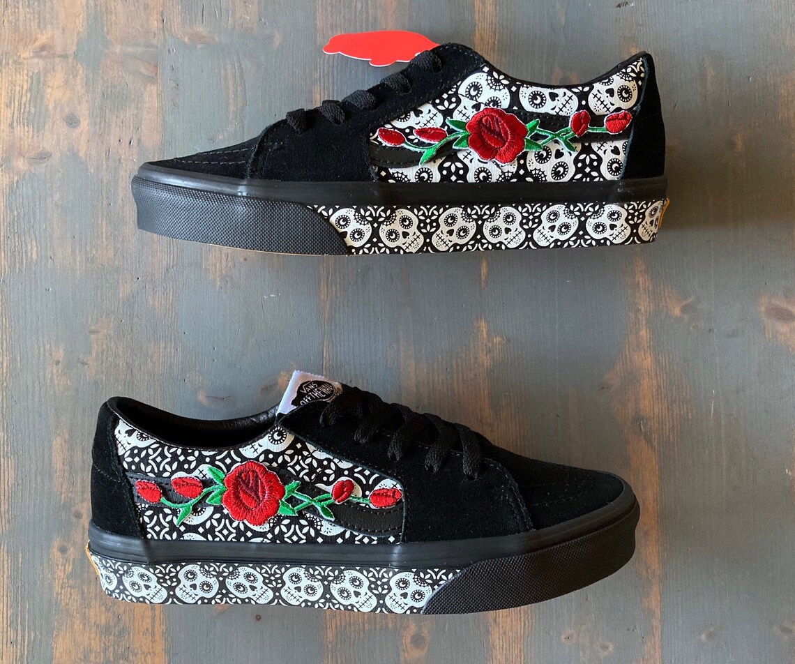 Sugar Skull Vans with Red Roses Custom Vans. Limited sizes Etsy