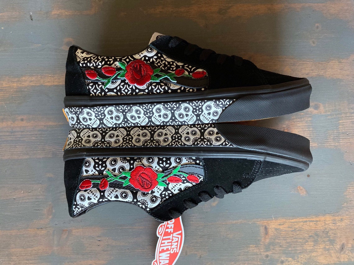Sugar Skull Vans with Red Roses Custom Vans. Limited sizes Etsy