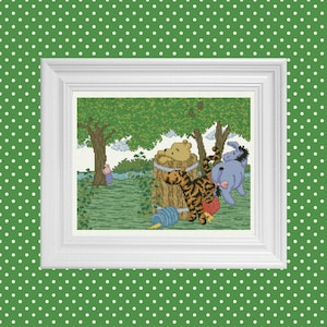 Hide and Seek Classic Winnie the Pooh Cross Stitch Pattern Instant PDF Download image 1