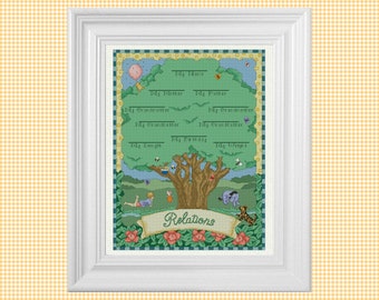 My Family Tree ~ Classic Winnie the Pooh Cross Stitch Pattern ~ Instant PDF Download