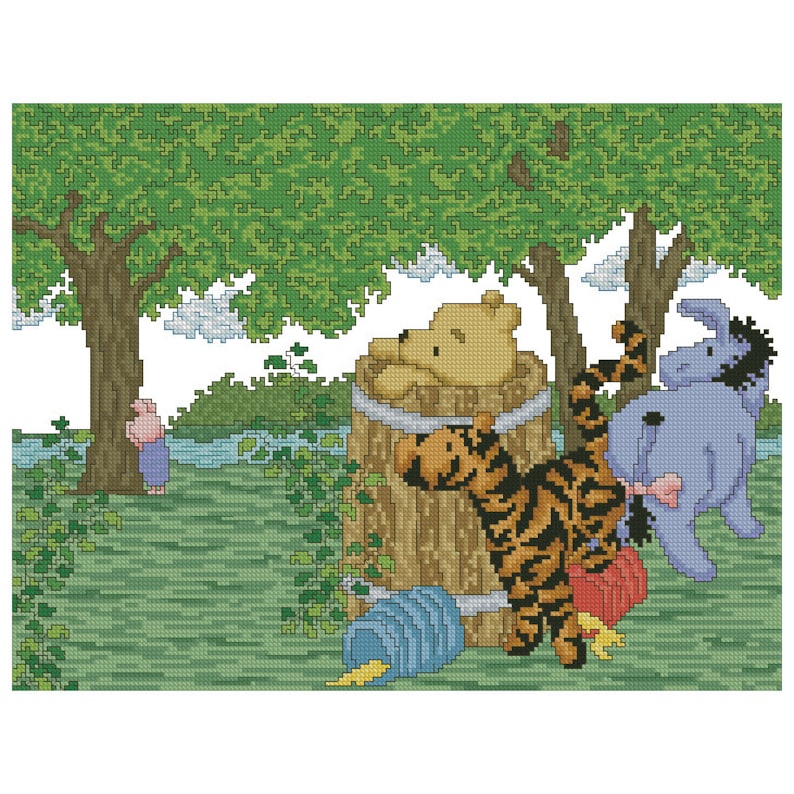 Hide and Seek Classic Winnie the Pooh Cross Stitch Pattern Instant PDF Download image 2