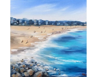 California Painting Ocean Beach Original Art Seascape Painting on Canvas Square Wall Art 16 by 16" by GerDaPainting