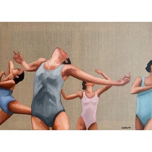 Dancer Painting Dancing Girls Original Art Female Figure Painting on Linen Canvas Modern Wall Art 20 by 28&quot; by GerDaPainting
