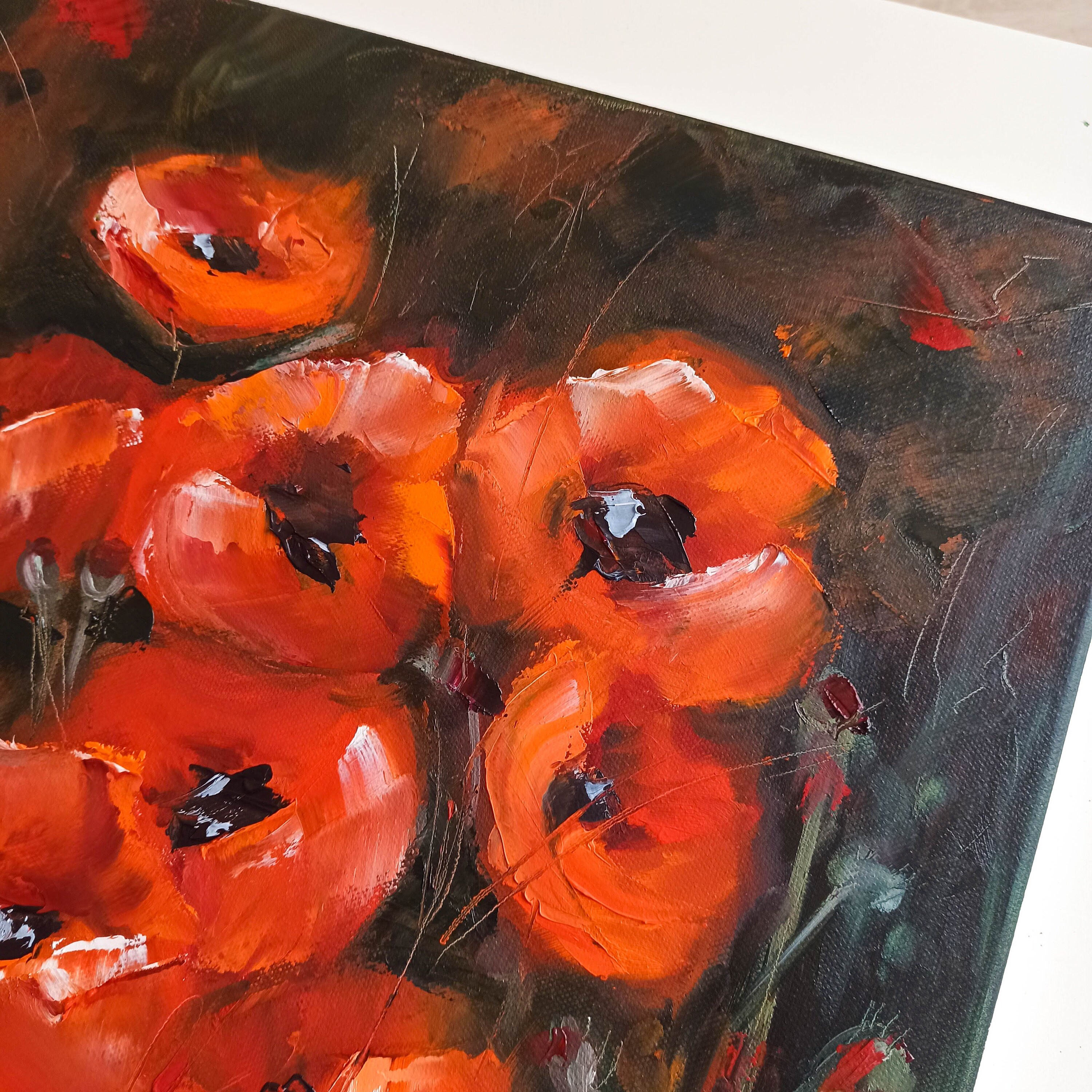 Mohnblumen Original Art Meadow Gemälde auf Leinwand Florale | Etsy