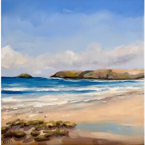 Hawaii Painting Beach Original Art Coastal Ocean Seascape Painting on Canvas 12 by 12&quot; by GerDaPainting