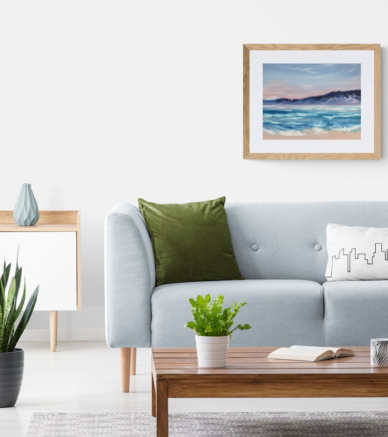 Beach Painting Ocean Original Art Abstract Seascape Painting on Canvas Coastal Wall Art 14 by 18 by GerDaPainting