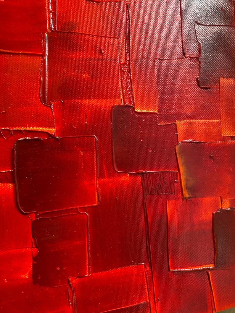 ORIGINAL Large Red Abstract Painting, Squares, Geometric Textured 48 ...