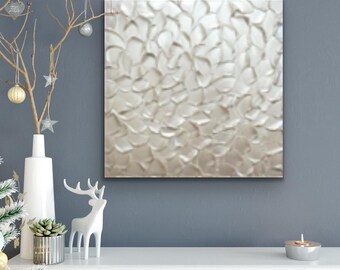 Pearl White Textured ORIGINAL painting on canvas, Abstract Wall art Palette knife Impasto Minimalist art -Christmas Decor MADE2ORDER